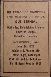 Gus Zernial  baseball card collectible - Main Image 2
