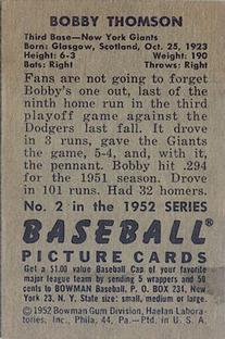 Bobby Thomson  baseball card collectible - Main Image 2