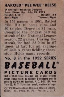 Pee Wee Reese  baseball card collectible - Main Image 2