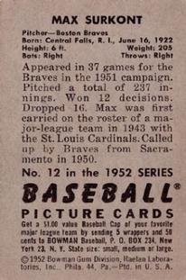Max Surkont  baseball card collectible - Main Image 2