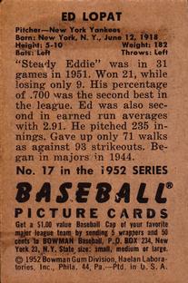 Ed Lopat  baseball card collectible - Main Image 2