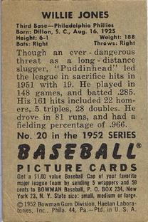 Willie Jones  baseball card collectible - Main Image 2