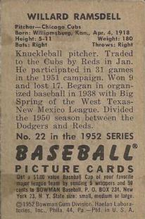 Willard Ramsdell  baseball card collectible - Main Image 2