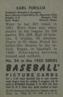 Carl Furillo  baseball card collectible - Main Image 2