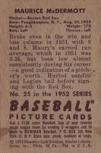 Maurice McDermott  baseball card collectible - Main Image 2