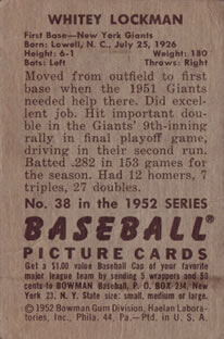 Whitey Lockman  baseball card collectible - Main Image 2