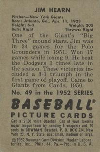 Jim Hearn  baseball card collectible - Main Image 2