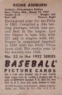 Richie Ashburn  baseball card collectible - Main Image 2