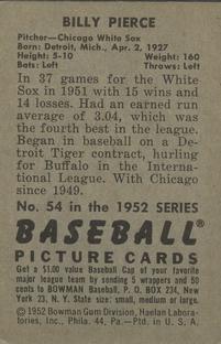 Billy Pierce  baseball card collectible - Main Image 2