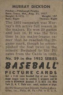 Murry Dickson  baseball card collectible - Main Image 2