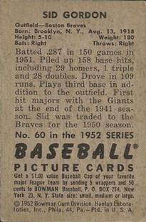 Sid Gordon  baseball card collectible - Main Image 2