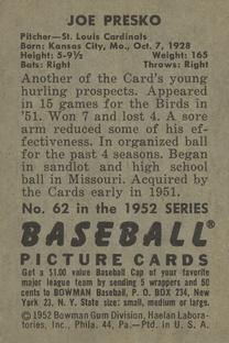 Joe Presko  baseball card collectible - Main Image 2