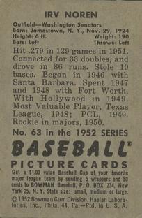 Irv Noren  baseball card collectible - Main Image 2