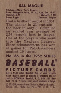 Sal Maglie  baseball card collectible - Main Image 2