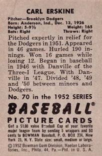 Carl Erskine  baseball card collectible - Main Image 2