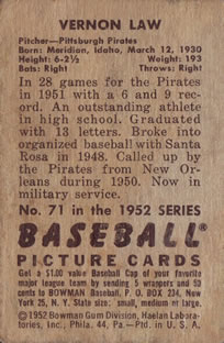 Vernon Law  baseball card collectible - Main Image 2