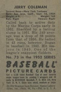 Jerry Coleman  baseball card collectible - Main Image 2