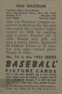 Wes Westrum  baseball card collectible - Main Image 2