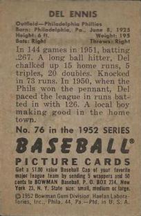 Del Ennis  baseball card collectible - Main Image 2