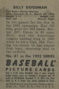 Billy Goodman  baseball card collectible - Main Image 2