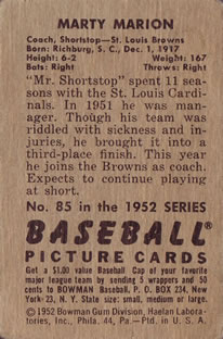 Marty Marion  baseball card collectible - Main Image 2