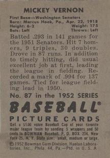 Mickey Vernon  baseball card collectible - Main Image 2