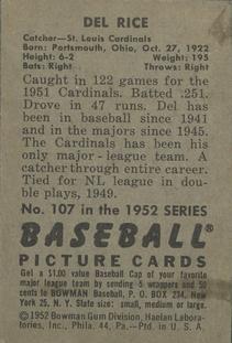Del Rice  baseball card collectible - Main Image 2
