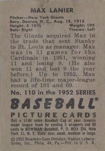 Max Lanier  baseball card collectible - Main Image 2