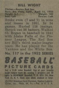 Bill Wight  baseball card collectible - Main Image 2
