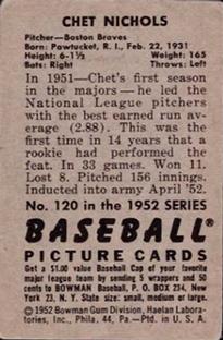 Chet Nichols  baseball card collectible - Main Image 2