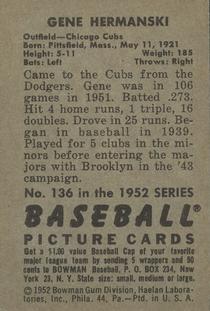 Gene Hermanski  baseball card collectible - Main Image 2
