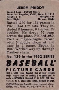 Jerry Priddy  baseball card collectible - Main Image 2