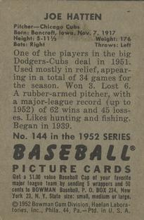 Joe Hatten  baseball card collectible - Main Image 2