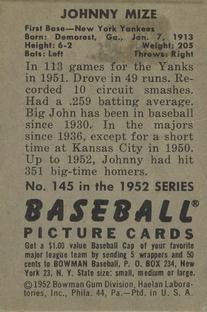 Johnny Mize  baseball card collectible - Main Image 2