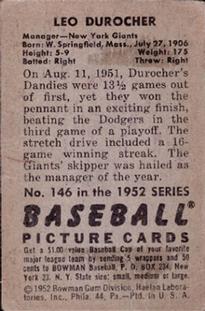 Leo Durocher  baseball card collectible - Main Image 2
