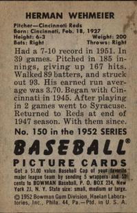 Herman Wehmeier  baseball card collectible - Main Image 2