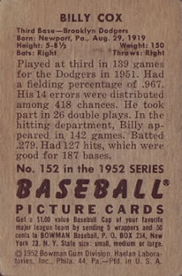 Billy Cox  baseball card collectible - Main Image 2