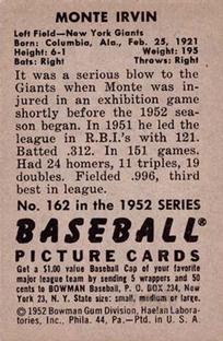 Monte Irvin  baseball card collectible - Main Image 2