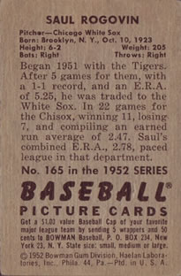 Saul Rogovin  baseball card collectible - Main Image 2