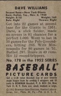 Dave Williams  baseball card collectible - Main Image 2