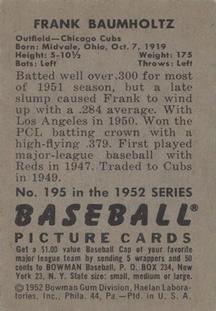 Frank Baumholtz  baseball card collectible - Main Image 2
