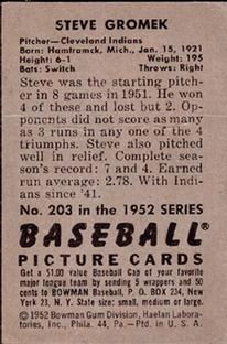 Steve Gromek  baseball card collectible - Main Image 2