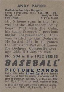 Andy Pafko  baseball card collectible - Main Image 2