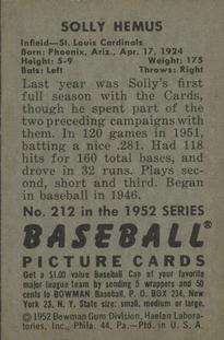 Solly Hemus  baseball card collectible - Main Image 2