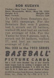Bob Kuzava  baseball card collectible - Main Image 2