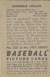 Sherm Lollar  baseball card collectible - Main Image 2