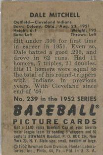 Dale Mitchell  baseball card collectible - Main Image 2