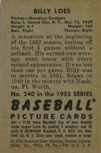 Billy Loes  baseball card collectible - Main Image 2