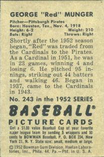 Red Munger  baseball card collectible - Main Image 2