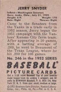 Jerry Snyder  baseball card collectible - Main Image 2